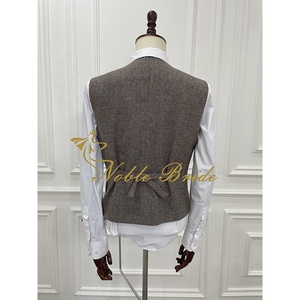 Costume 3 pièces en <span class=keywords><strong>Tweed</strong></span> <span class=keywords><strong>marron</strong></span> pour <span class=keywords><strong>homme</strong></span>, veste et <span class=keywords><strong>Blazer</strong></span> d'hiver coupe Slim à simple boutonnage, personnalisé et de haute qualité, prêt à être expédié - Product Image 5