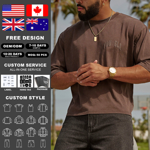 เสื้อยืดคิงเซ็นผู้ชาย ผ้าฝ้าย 100% ทรงหลวม ไหล่ตก สไตล์ลำลอง โอเวอร์ไซส์ วินเทจ ล้างสี โลโก้ปักนูน 3 มิติ แขนสั้น - Product Image 2