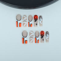 Faux ongles à presser faits à la main, vente en gros d'usine, haute qualité, réutilisables, forme cercueil longueur moyenne, styles Halloween peints à la main