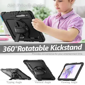 Funda de tableta de cuerpo completo a prueba de golpes para niños, con correa de mano, soporte giratorio para Samsung Galaxy Tab S7 FE 12,4 T730