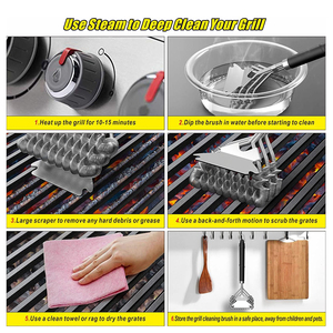 Thịt nướng công cụ làm sạch phụ kiện nướng bàn chải và scraper lông miễn phí dây kim loại lưới làm sạch bàn chải cho <span class=keywords><strong>BBQ</strong></span> nướng Grate - Product Image 6