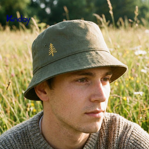 Sombrero de Pescador Personalizado Verde Oliva con Bordado de Pino, Transpirable, de Lona de Algodón, para Senderismo, Camping, Casual, Unisex - Product Image 1