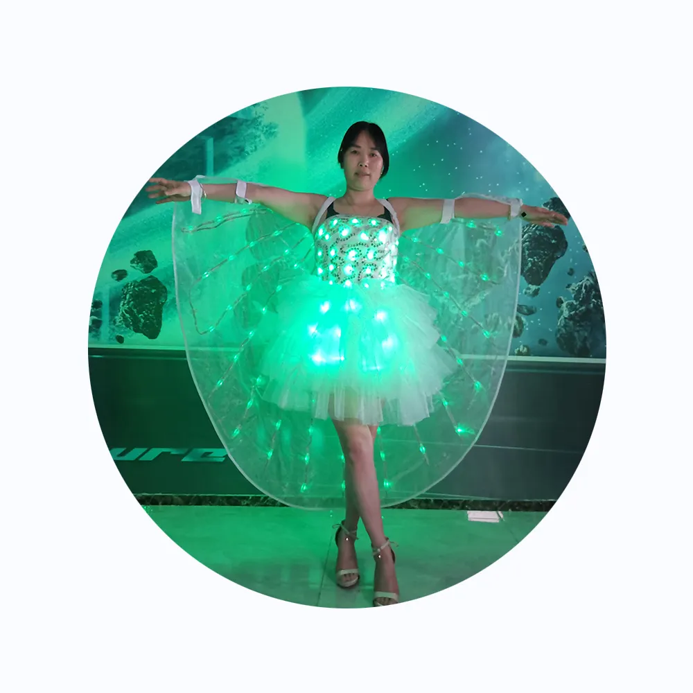 Traje de adulto con alas de mariposa Led, conjunto de ropa de bailarina ligera para discoteca, ropa de escenario