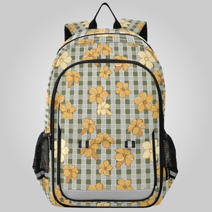 Hawaiian Checked Flowers Print Custom Waterproof Students <b>Large</b> <b>Capacity</b> <b>Backpack</b> Primary Secondary Student School <b>Backpack</b> - Product Image 1