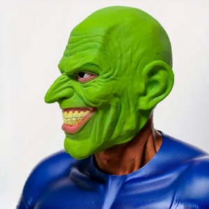 Masque en latex réaliste, drôle et moqueur de sorcier maléfique - Masque de fête d'Halloween effrayant intégral vert fluorescent froissé - Product Image 5