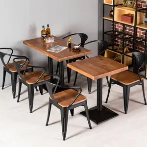 Furnitur komersial klasik dengan kaki logam persegi meja makan kayu meja restoran