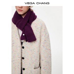 VEGA CHANG Nuovo <span class=keywords><strong>Cappotto</strong></span> Invernale da Donna in Misto Lana Spessa con Ricamo a Conchiglia e Dettagli con Bottoni Neri - Product Image 3