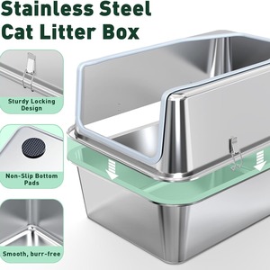 Nouvelle litière pour <span class=keywords><strong>chat</strong></span> en acier inoxydable 201, design ouvert, avec couvercle, capacité de 25 L, contrôle des odeurs, durable, anti-éclaboussures, écologique - Product Image 2