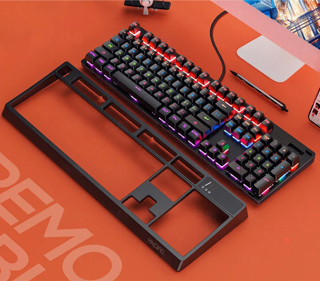 Игровая механическая клавиатура, проводная клавиатура с 104 клавишами, USB-приемник, поддержка подсветки семь цветов