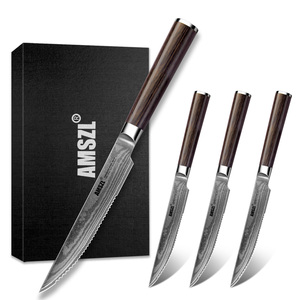 AMSZLカスタム4ピースステーキナイフセット日本高炭素ステンレススチールPakka木製ハンドル付きギフトボックス付き - Product Image 1