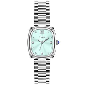 Reloj de Cuarzo Rectangular de Acero Inoxidable para Mujer con Esfera Color Menta y Detalles de Diamantes, Reloj Analógico Elegante y Moderno - Product Image 1