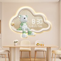 Salle à manger peinture décorative avec horloge ours violent dessin animé lumière LED mur Art fond tenture murale peinture créative