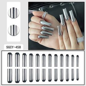 Vente en gros 24 pièces Future Cyber Cool Sister Mirror Ongles artificiels Style mécanique <span class=keywords><strong>Faux</strong></span> ongles galvanisés en métal argenté - Product Image 4