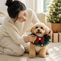 Écharpe de Noël pour chien en dentelle multicouche faite à la main, rouge et verte, pour animaux de compagnie, accessoire de cou pour fêtes de fin d'année, cadeau pour chat et chiot, vente en gros