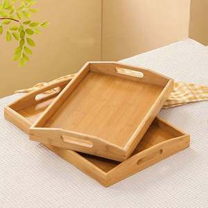 Plateau en bambou et bois Plateau à thé rectangulaire en bois massif Moon End Meal Plateau de barbecue commercial - Product Image 1