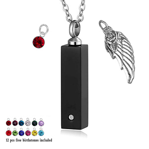 12 color piedra cristal cremación urna joyería <span class=keywords><strong>Bar</strong></span> Cubo de Memorial de alas de Ángel colgante de collar de regalo (negro) - Product Image 1