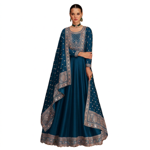 Magnifique robe Anarkali en soie longue avec broderies Zari et sequins, séchage rapide, coupe classique, toutes saisons, pour mariages et occasions spéciales - Product Image 1
