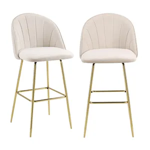 Silla de Bar de metal moderna, chapadas en oro patas de metal, estilo clásico europeo de lujo con taburete de bar de terciopelo de acero inoxidable