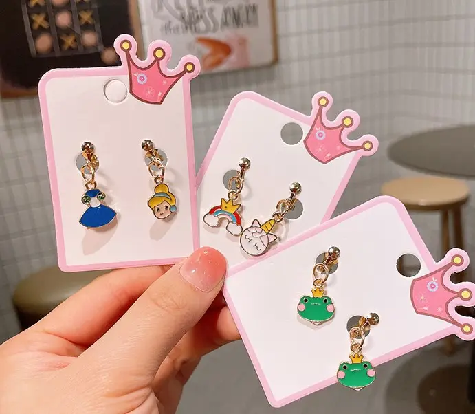 Wholesale children's cute cartoon dangling earrings students baby animal ear clip painless earrings little girl earrings