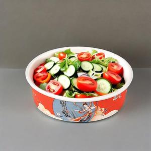 ชามกระดาษคราฟท์ฟอยล์สีทองแบบใช้แล้วทิ้งพร้อมฝาปิดก้นกล่องทรงกลมสำหรับใส่สลัดและซูชิ - Product Image 1