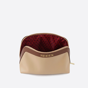 Tan Dome Color-Block Smooth PU Cosmetic Pouch Makeup Bag Toiletry Case Travel Beauty Storage Organizer for Women - Product Image 5