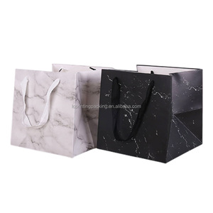 Vente en gros de sacs en papier kraft épais de qualité à fond carré en <span class=keywords><strong>marbre</strong></span> blanc avec poignées en ruban pour chaussures, cadeaux, artisanat et shopping - Product Image 1