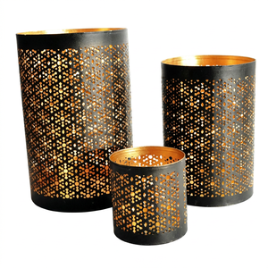 Metal <b>Lantern</b> <b>Set</b> Round Black Gold Lattice Design Heat Resistant Durable Eco-Friendly Christmas Home Decoration - Product Image 1