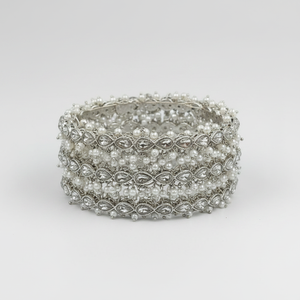 Jewelemarket <b>Silver</b> Plated White Crystal Stone and Pearls <b>Bracelets</b> Set - Product Image 2
