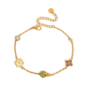 Bracciali J&D Designer con Ciondolo a Fiore, Margherita e <span class=keywords><strong>Coccinella</strong></span> in Acciaio Inossidabile Placcato Oro 18K con Strass e Resina - Product Image 1