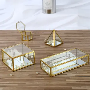 Zhang diku — boîte d'exposition géométrique à bijoux, boîte en verre pour accessoires de bijouterie haut de gamme en cuivre à six faces, rétro bord