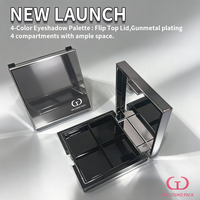 Palette vide rechargeable 4 compartiments pour fards à paupières et blush, couvercle électroplaqué gris anthracite, en ABS, PS, PET, avec miroir, emballage cosmétique personnalisé avec logo, OEM