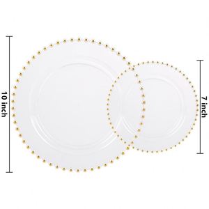 Luxury Clear Plastic <b>Plates</b> with Gold Beads 13 Inch Round Charger <b>Plates</b> Bulk White Pearl Rim Underplates for Wedding Eco - Product Image 3