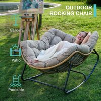 Morden Patio Wicker Indoor Outdoor Luxury Egg Rocking Chair Papasan Rattan Chair for Bedroom Living Room Porch Garden Lawn-Beige