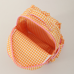 Sac à dos en polyester à carreaux pour filles, avec volants décoratifs, poche avant zippée, poches latérales et bretelles réglables pour l'école et les voyages - Product Image 5
