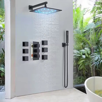 Robinet de douche thermostatique noir mat avec lumière LED Mélangeur de douche encastré pour salle de bain Rotation du jet de massage Tête à changement de couleur