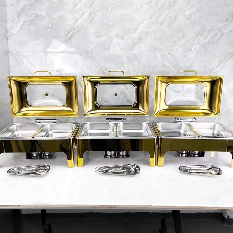 Gold Catering Equipment Buffet Heating Pots Set Stainless Steel