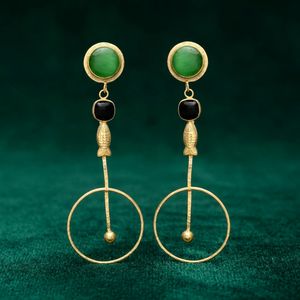 Pendientes Colgantes con Diseño de Pez en Ónix Negro, Chapados en Oro, con Gema Verde, Aleación de Metal Precioso, Hechos a Mano, para Fiesta - Product Image 3