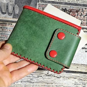 First-layer Cowhide Anti-rfid Open Portable Polyester Handmade Short <b>Wallet</b> Retro Minimalist Vintage Business Credit Card <b>Holder</b> - Product Image 6