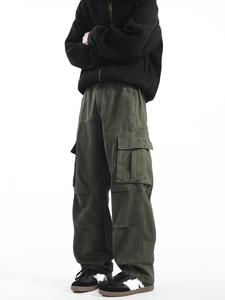 2025 nouveau printemps automne hommes Cargo pantalon nouveau Style rétro américain multi-poches lâche droite décontracté couleur unie pantalons longs - Product Image 2