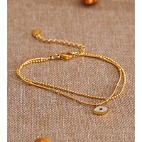 Bracelet à double rang de perles en acier inoxydable JINYOU 4189, plaqué or, avec pendentif œil de coquillage - Fournisseur de bijoux