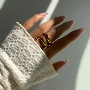 Dazan HOT Winter New Ins Trendy 18k PVD Gold Plated Stainless Steel Frosted High Quality Polished Double Lip Dancer Ring