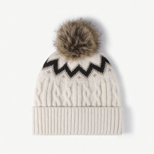 Autumn Winter New Splicing Pom Pom Women Outdoor Warm Knitted <b>Hat</b> Fashion Thickened Fleece Lining Beanie <b>Hat</b> - Product Image 3