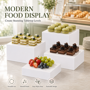 Présentoirs de buffet en acrylique blanc personnalisés OEM, cubes de présentation empilables pour gâteaux, desserts, collations et repas froids, vente en gros - Product Image 1
