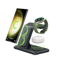 Support de charge sans fil rapide multifonction 3-en-1 portable en gros 15W pour téléphone et écouteurs Samsung, chargeur pliable 3-en-1