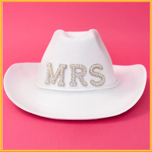 Go Party Bachelorette Party MRS <strong>BRIDE</strong> GROOM Letter <strong>Cowgirl</strong> <strong>Hat</strong> Bridal Wedding Cowboy <strong>Hats</strong> Rhinestone Pearl Summer Beach <strong>Hats</strong> - Product Image 2