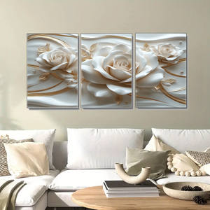 中国黄金供应商办公室装饰框架悬挂白花花卉水晶瓷画或不干胶艺术画 - Product Image 2