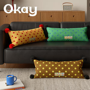 โอเค โพลก้าดอท หมอนรองเอว ทรงสี่เหลี่ยมผืนผ้า ซักได้ ไส้ใยฝ้าย PP สีแดง เหลือง เขียว น้ำตาล หมอนโซฟาห้องนั่งเล่น หมอนในรถ - Product Image 4