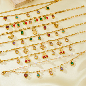Qian Yue Fashion Charm Bracelet Stainless Steel Thin Chain With Rhinestone Lip Fruit Flower Women Jewelry Gift - Product Image 3