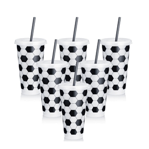 Gobelets de fête sur le thème du football, 24 oz, lot de 6, avec couvercles et pailles, pour anniversaires de football, événements sportifs et cadeaux. - Product Image 1