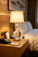 Lampe de table moderne de luxe en cristal K9/verre avec abat-jour en tissu pour chambre d'hôtel 5 étoiles, éclairage de chevet, projet OEM